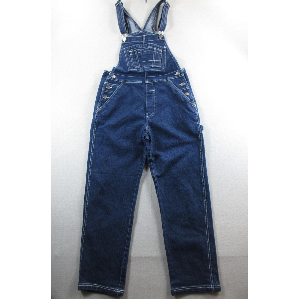 Hybrid Company Overalls Women Medium Blue Denim Contrast Stitching 32x28